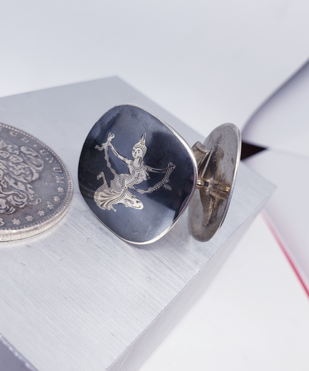 sterling Silver Siam Dancing Lady Cuff Links, Vintage
