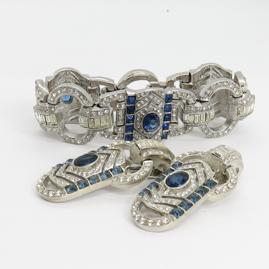 Vintage Art Deco Revival Crystal Bracelet Earrings Set. Stunning