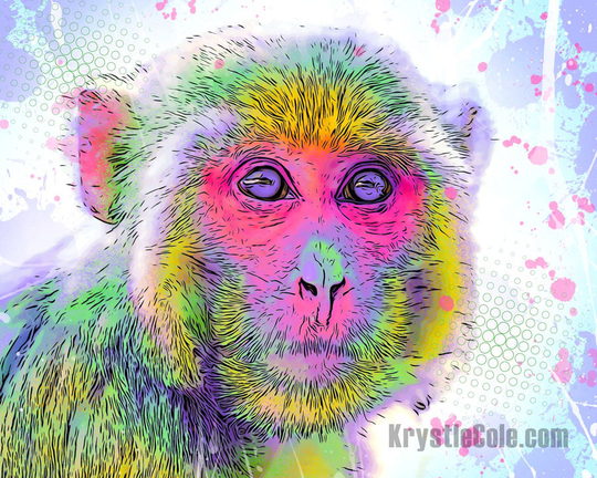 Rhesus Monkey Art Print On Canvas Or Paper By Krystle Cole Each Hand Signed