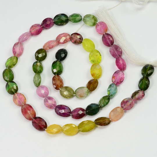 Pink Green Yellow Tourmaline Faceted Oval Nugget Beads 14.5 Inch Strand
