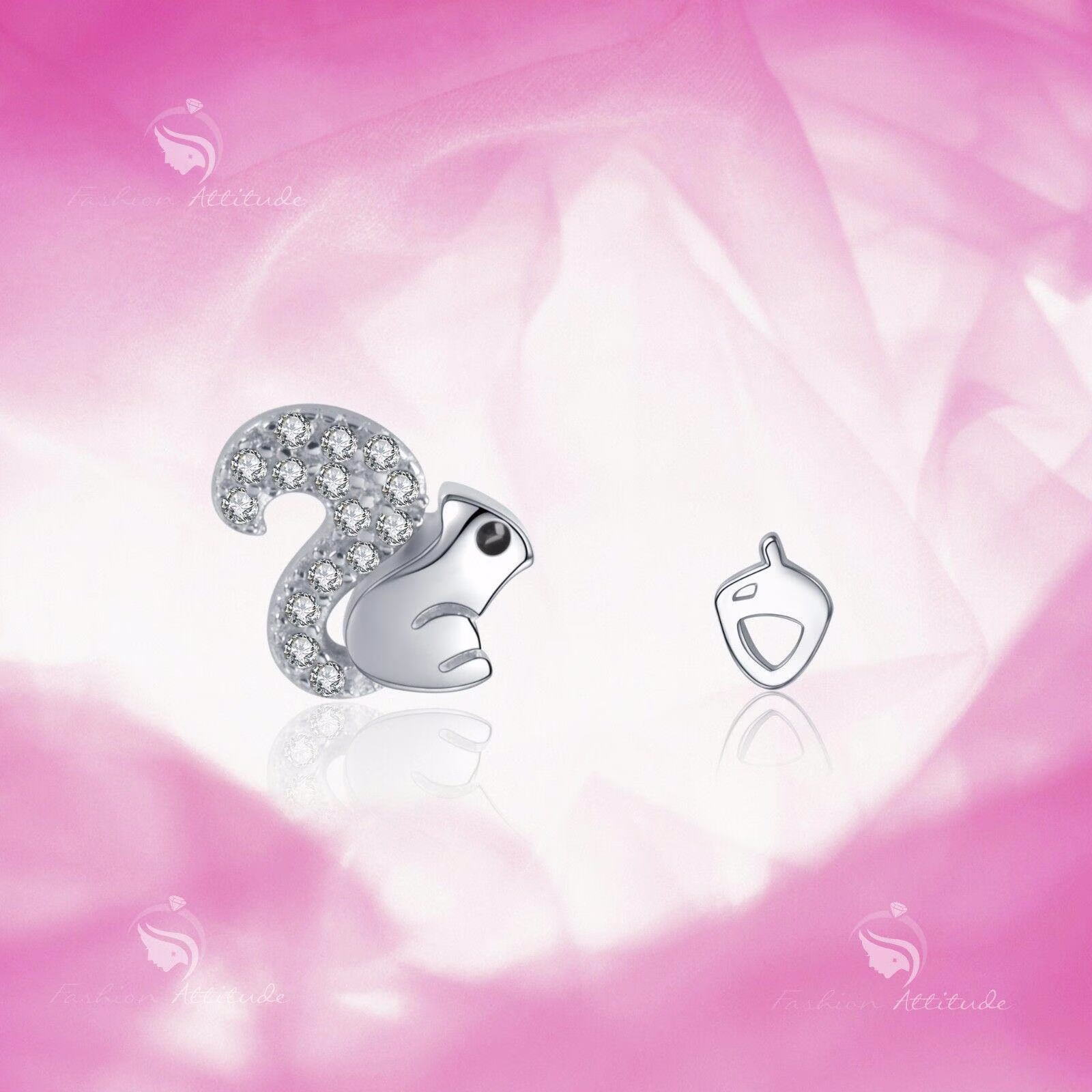 925 Silver Earrings Simulated Diamond Squirrel Pine Cone Stud For Kids Baby