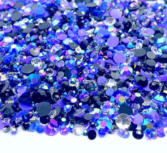 starry Night Blend Rhinestone Mix 3/4/5/6mm Flatback Jelly Resin Rhinestones Mixed Sizes, | Purple Blue Black