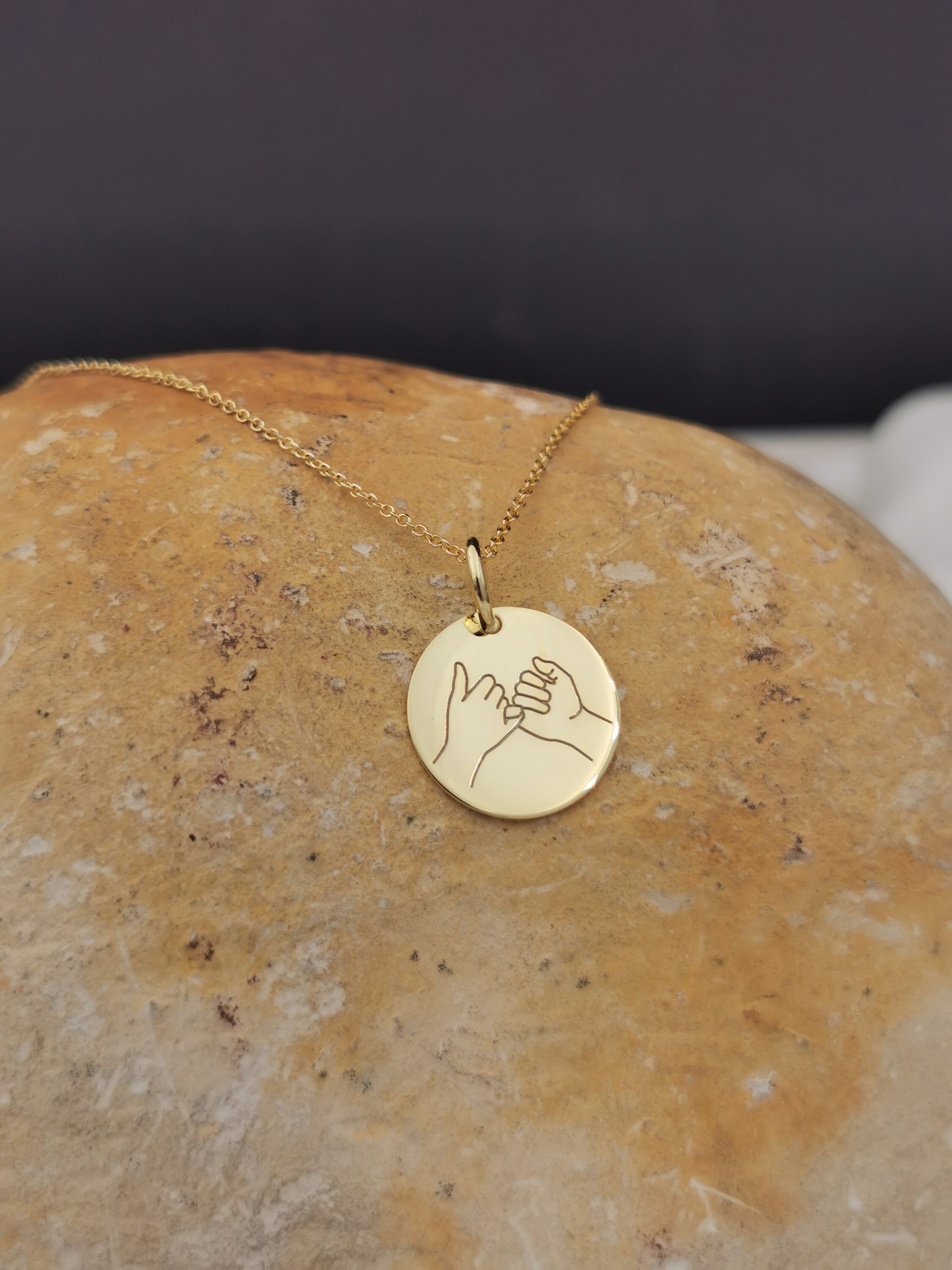 Personalized Dainty 14K Solid Gold Pinky Promise Necklace For Women, Disc Layered, Gift For Best Friend, Bff Pendant