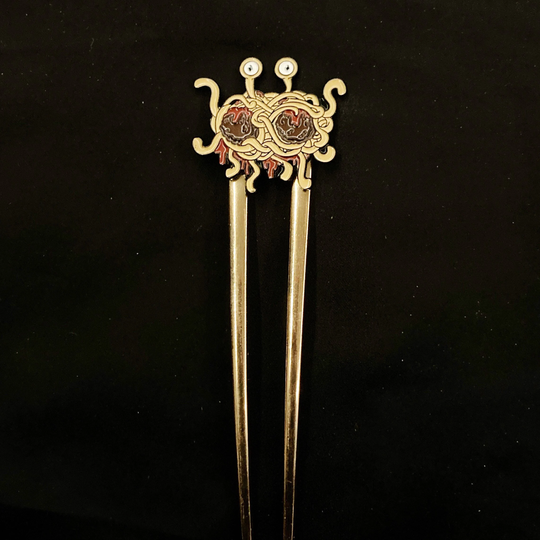 Flying Spaghetti Monster, Gold Hair Fork, Bun Holder, U Shaped Fsm Church, Pastafarian, Jewelry, Pin