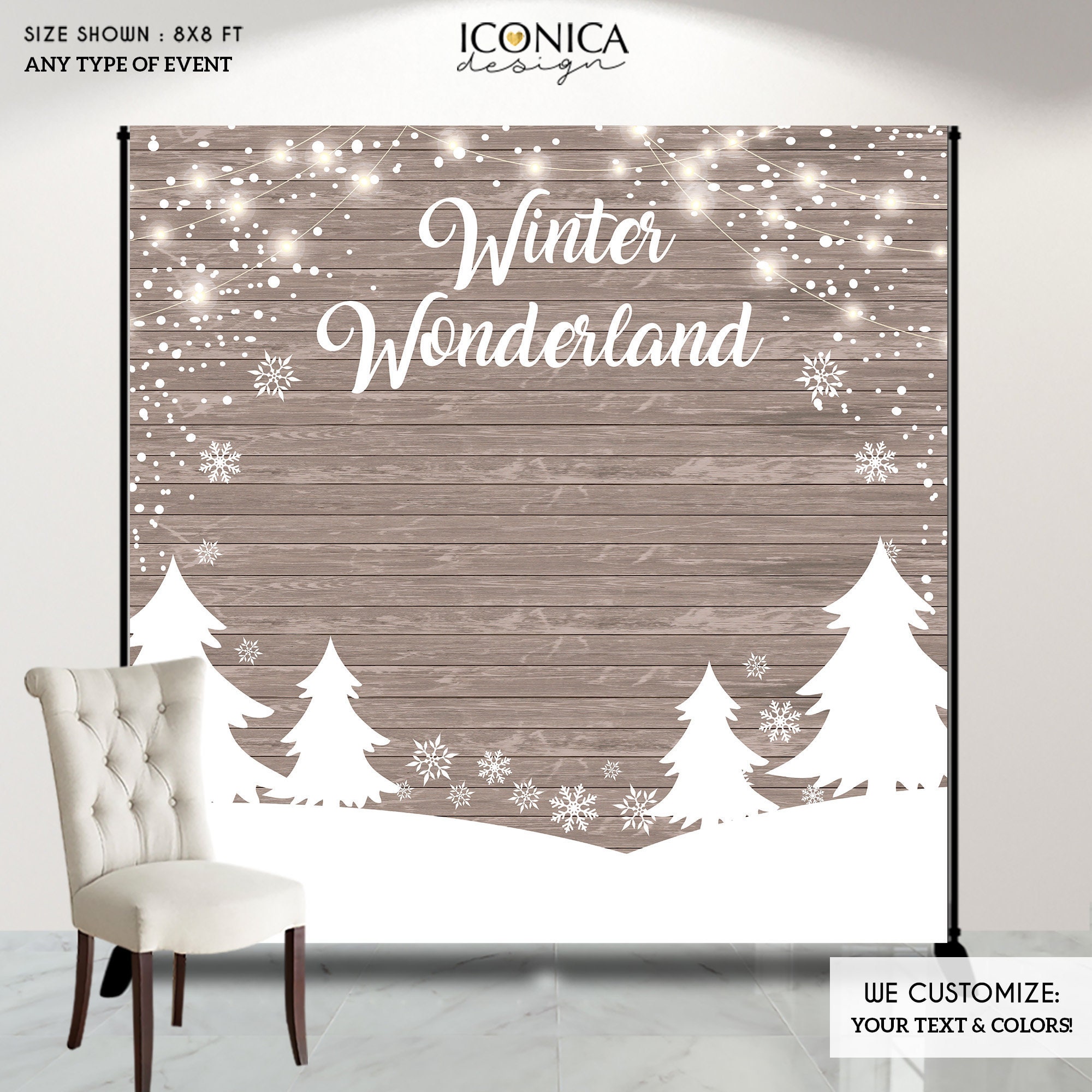 Winter Wonderland Backdrop, Rustic Wedding Backdrop, Woodland Party Backdrop, Winter Party, Printed Or Printable File Free Shipping Bwd0020