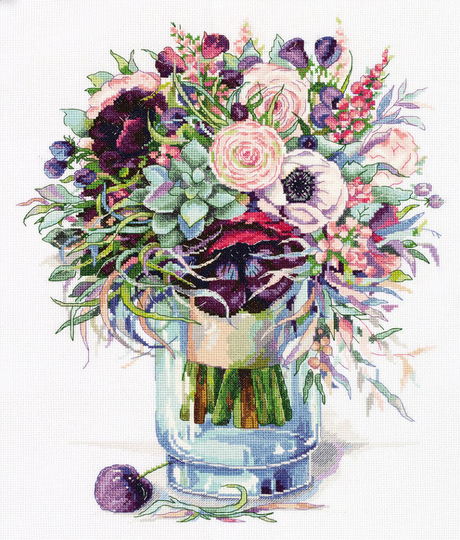 New Sealed Cross Stitch Kit Flowers Bouquet With Anemones Hand Embroidery