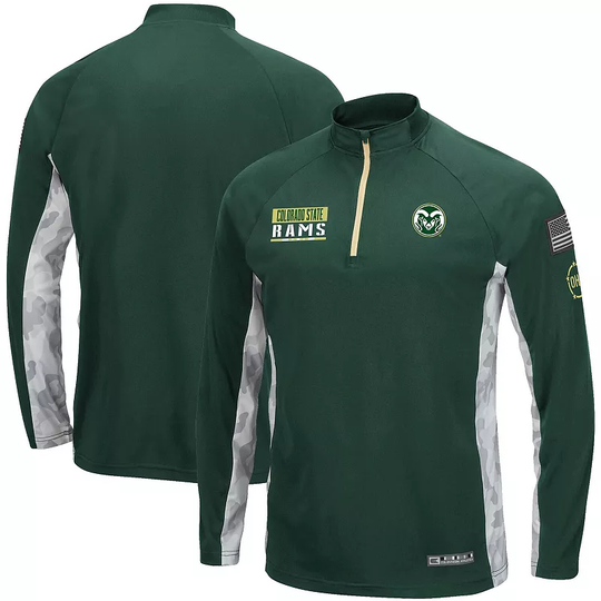 Men's Colosseum Green/Camo Colorado State Rams OHT Military Appreciation Snow Cruise Raglan Quarter-Zip Top, Size: Medium