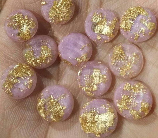 Lavender 12mm Gold Leaf Faceted Resin Cabochons -10Pcs L Earring Making Jewelry Supplies, Resin Round Cabochon Diy Supplies
