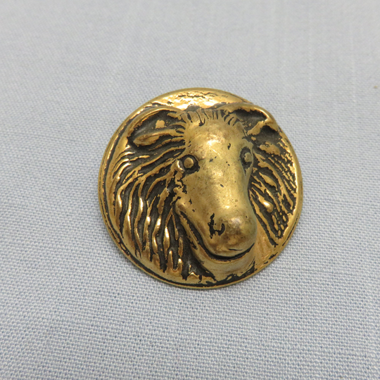 Vintage Large Brass 3D Rams Head Button