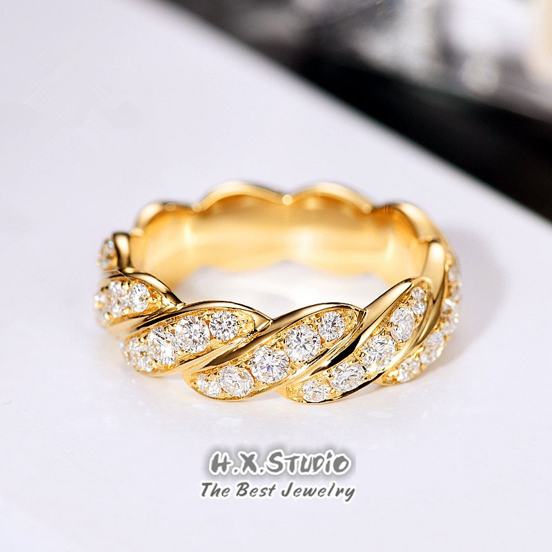 1.0Ctw Twist Diamond Wedding Ring in Solid 18K Gold /Half Eternity Weave Ring/Custom Jewelry/Personalization Design/Gift For Women & Girls