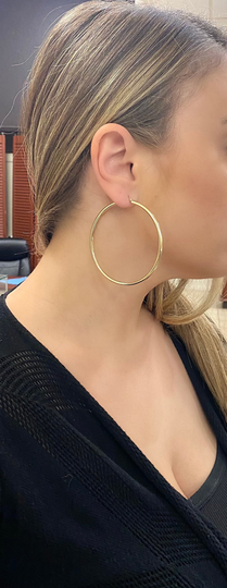 14K Solid 3 Inch Hoop Earrings. 3mm Real Gold Hoops. Timeless Large Gold Hoops