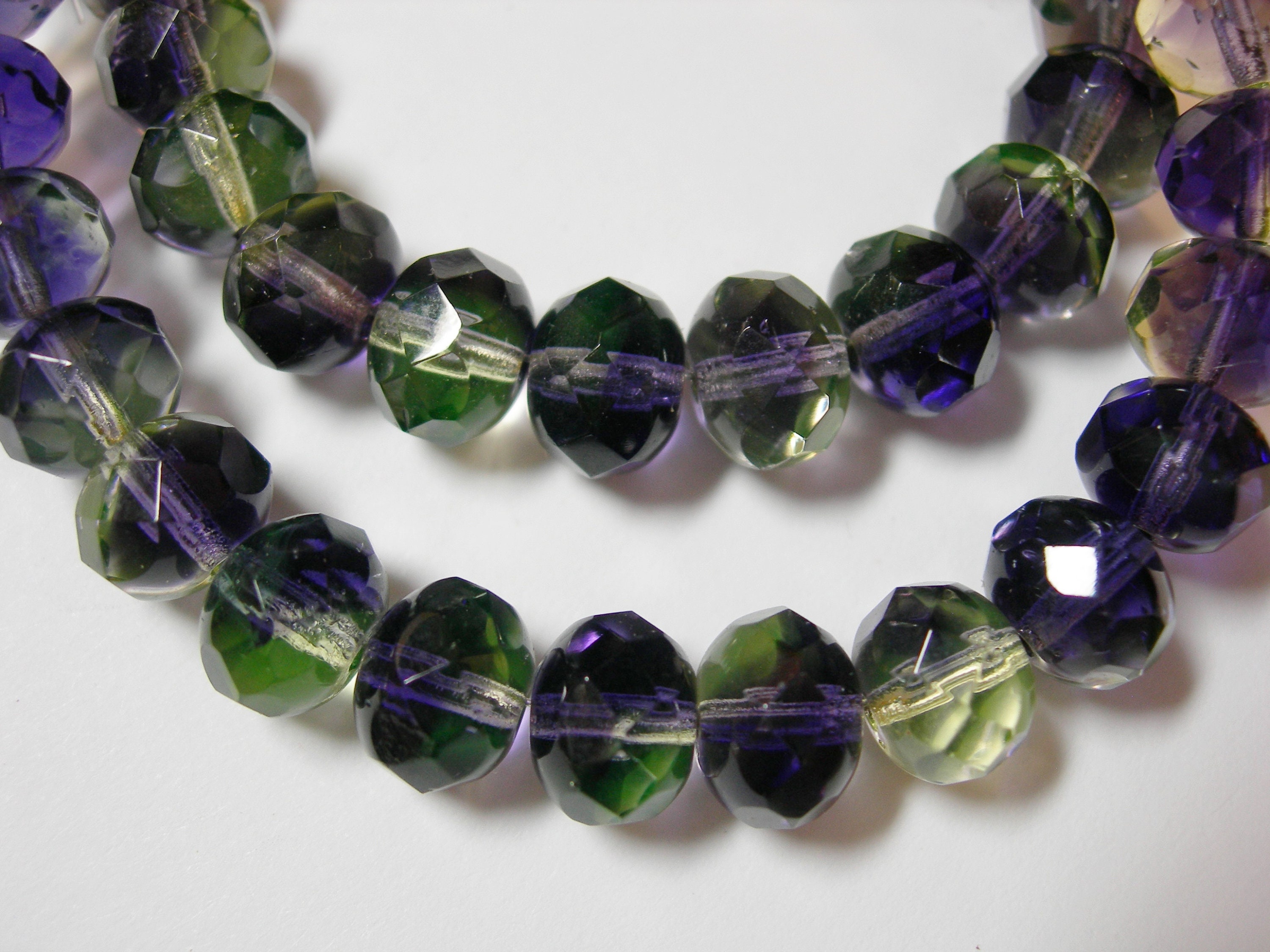 25 Beads - 8x6mm Amethyst Green Blend Czech Fire Polished Rondelle