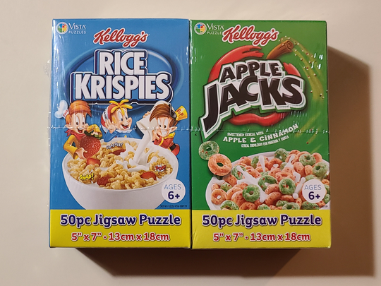 Two 50 Piece Kellogg's Puzzle, Apple Jacks & Rice Krispies | Brand New Sealed For Ages 6 Years +