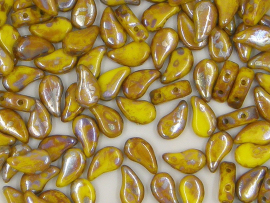Paisley Duo Bead, Lemon Rembrandt, 2 Hole Glass Beads, | 83120-43500, 8x5mm, 30 Count
