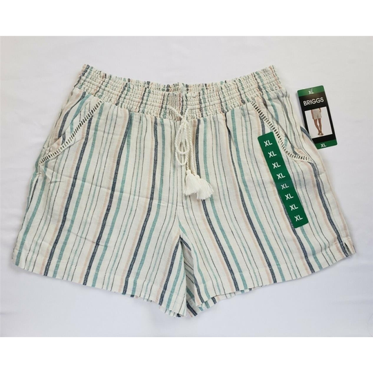 Briggs Women's Linen Blend Pull-On Shorts with Pockets and Drawstring, Blue, XL