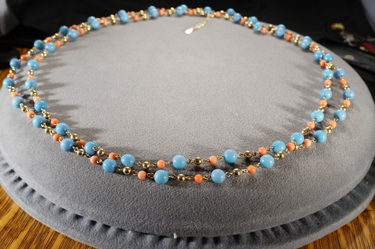 Vintage Art Deco Style Yellow Gold Tone Glass Beads Line Link Tennis Necklace Jewelry K#3