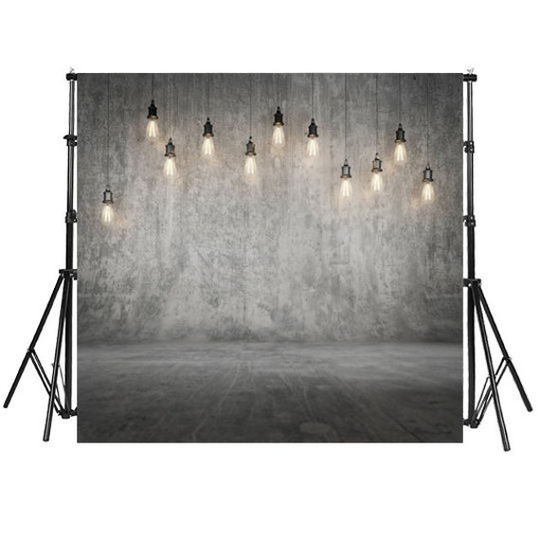 Gray Wall & Floor With Lamp Blub Backdrop Photography Backdrops Decor Decorations Photo Booth Printed Zl36