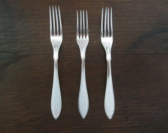 3-Pc Swedish Silverplate Fork Set Antique C1900 Marked Prima Ns 12 Alpacca Small Cocktail, Lemon, Olive, Appetizer Forks Simple Design