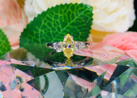 Canary Marquise Cubic Zirconia Engagement Ring, Round Cz Accents, Sterling Silver