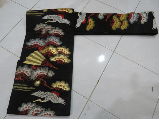 Vintage Brick Black Silk Nagoya Obi With Abstract Fob080422-03