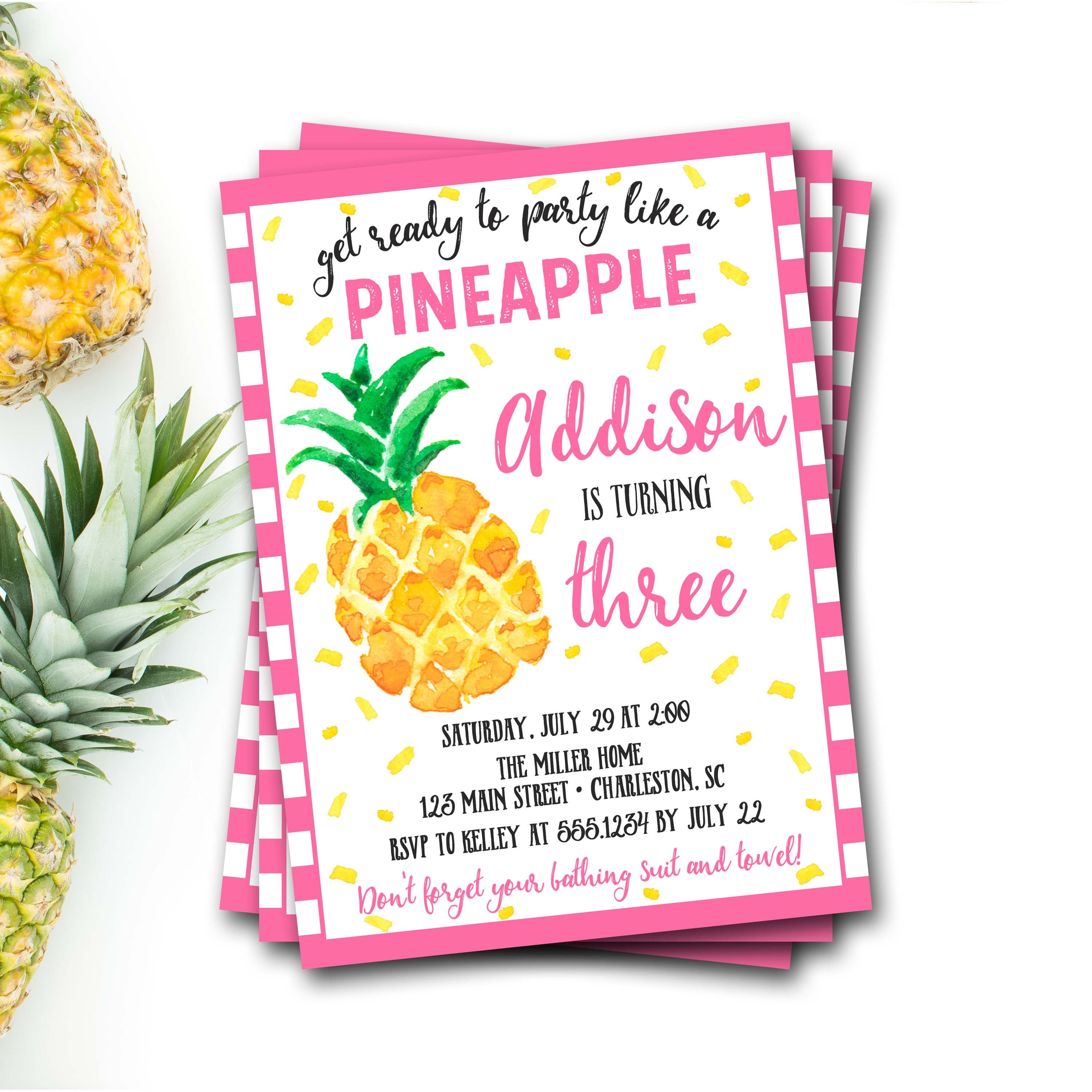 Pineapple Birthday Invitation, Invite, Summer Birthday, Party Like A