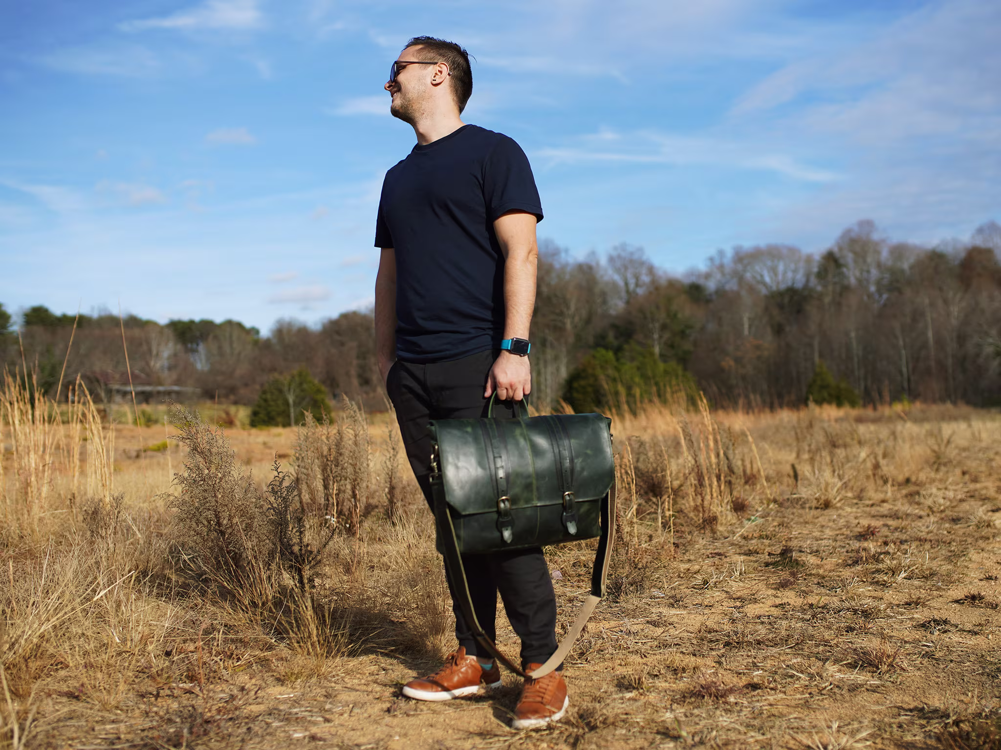 Deep Green Man Briefcase/Document Bag Made From Full-Grain Milwaukee Leather Work For Everyday Use