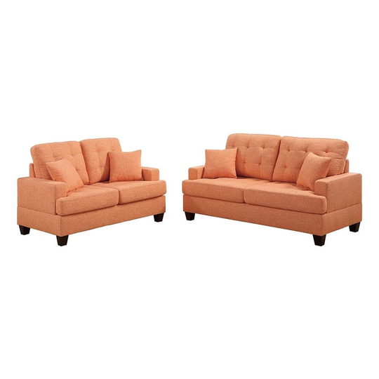 Poundex Oleta Casual 2-Piece Polyester/Polyester Blend Citrus Living Room Set in Orange | F6503