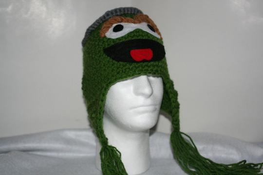 Adult Size Unique Handmade Hat Made To Look Like A Trash Monster Complete With Can Cover On Top Earflaps & Tassels