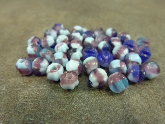 30Pc Blue Raspberry Blend, Large Hole Czech Glass Melon Beads, 6mm, Pressed Glass, 1.6mm Hole, Blue, Purple