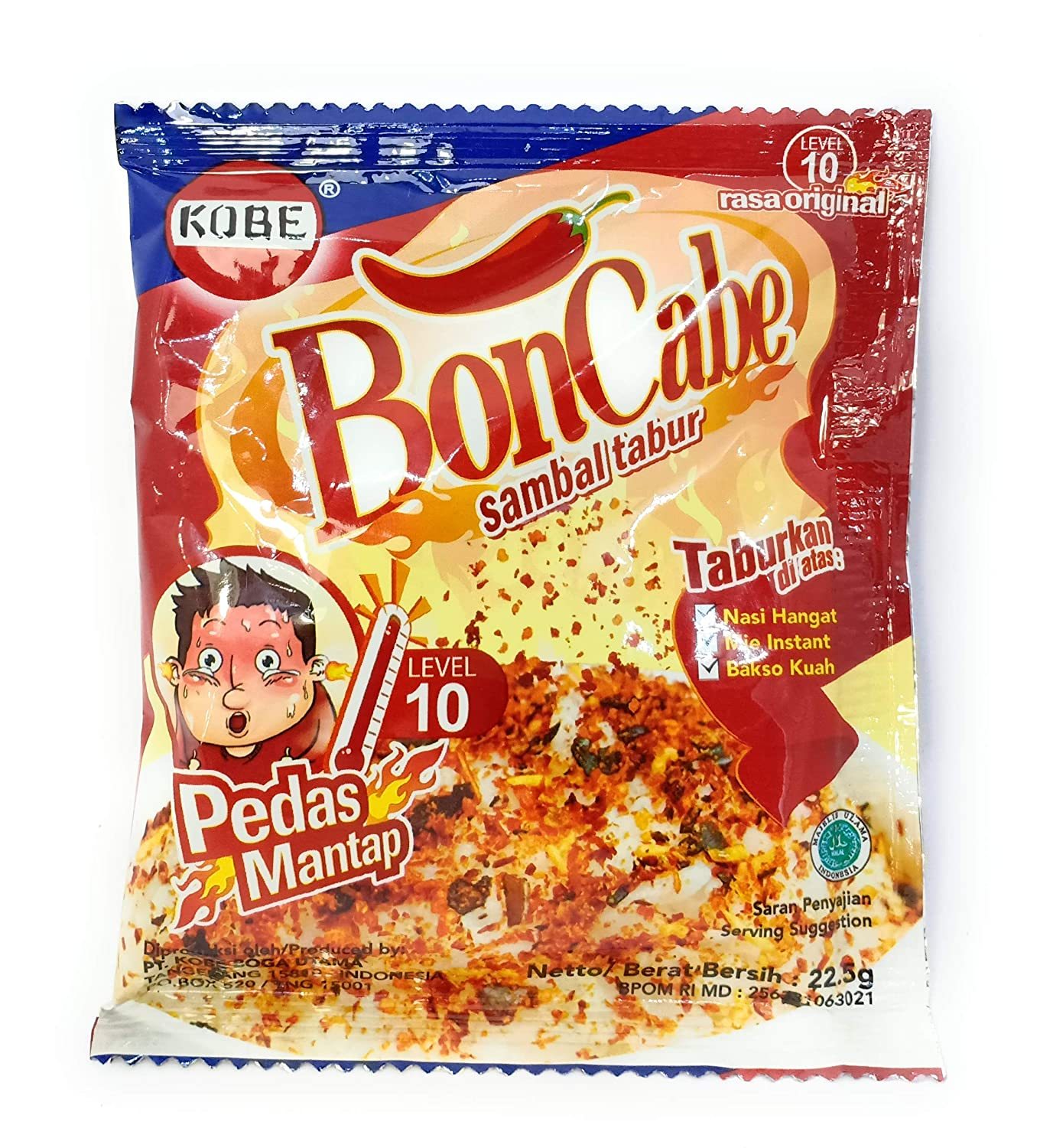Kobe Bon Cabe (Boncabe) Sambal Tabur - Sprinkle Chili Flakes Level 10, 22.5 Gram