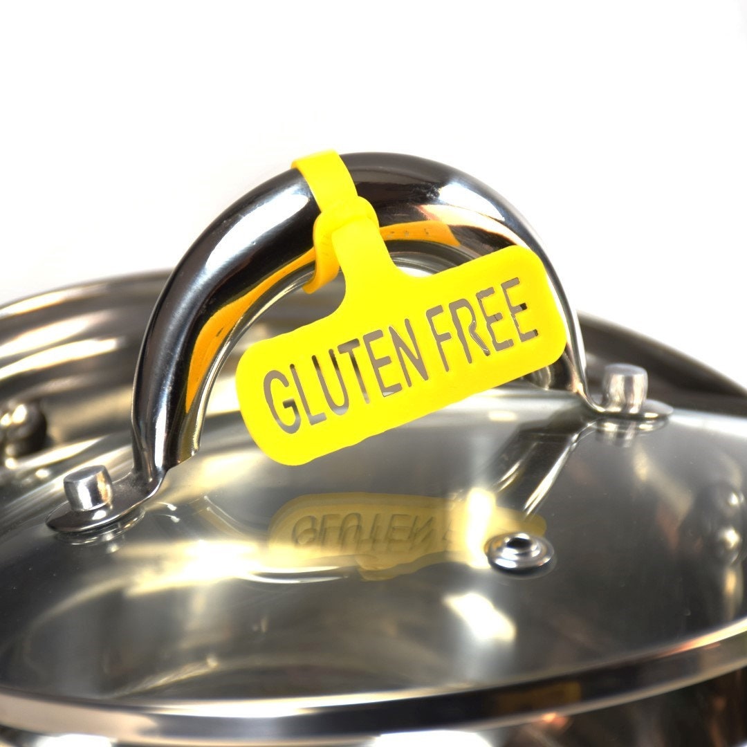 Gluten Free Labels For Kitchen Utilities, Pots, Serving Utensils & More - Easily Wrap Around Pot, Crock Covers Tap. Pack Of 4 Units