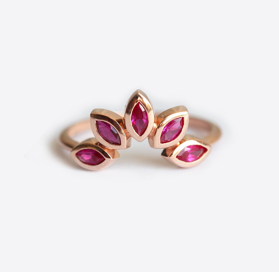 Ruby Wedding Ring, Matching Curved Band, Marquise Ring To Fit, Stacking July