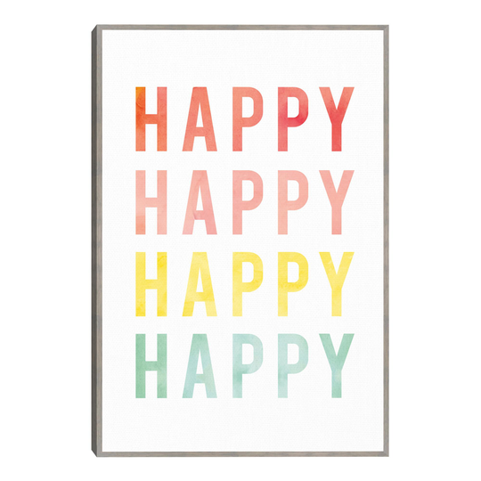 Happy Happy By Ann Kelle Framed Canvas Wall Art: Blue/Red/Yellow/Multi by World Market