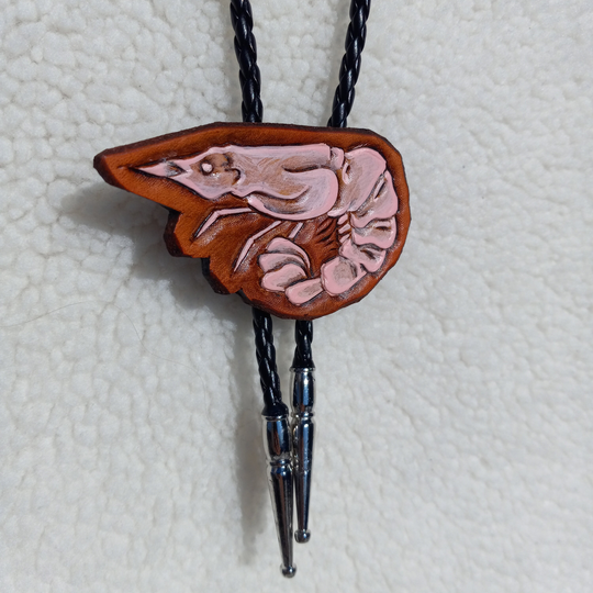 Shrimp Bolo Tie // Hand-Tooled Leather By Sonkatonk Leather