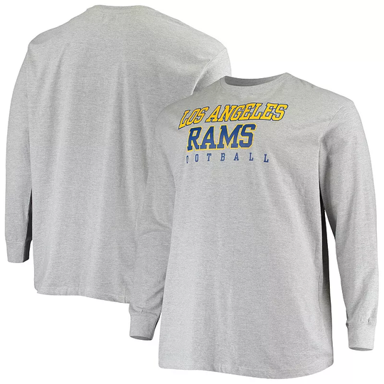 Men's Fanatics Branded Heathered Gray Los Angeles Rams Big & Tall Practice Long Sleeve T-Shirt, Size: XLT, LAR Grey