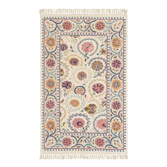 Blush Floral Embroidered Cotton Jaipur Area Rug: Pink/Multi - 3' x 5' by World Market