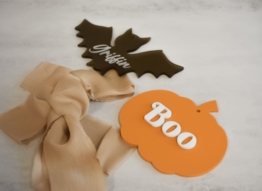Halloween Tags, Trick Or Treat Pumpkin Acrylic Gift Tag, Party, Theme, Decor, Pumpkin, Bat