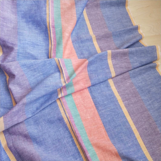 100Gsm Linen/Cotton Blend Voile Multi-Coloured Stripes Purple 1.48M Wide, For Clothing Tops Shirts Dresses Bottoms Pants Children's Wear