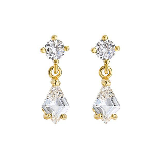 Gold Sterling Silver 13mm Cubic Zirconia Drop Stud Earring Simple Earrings Everyday/Gift For Her