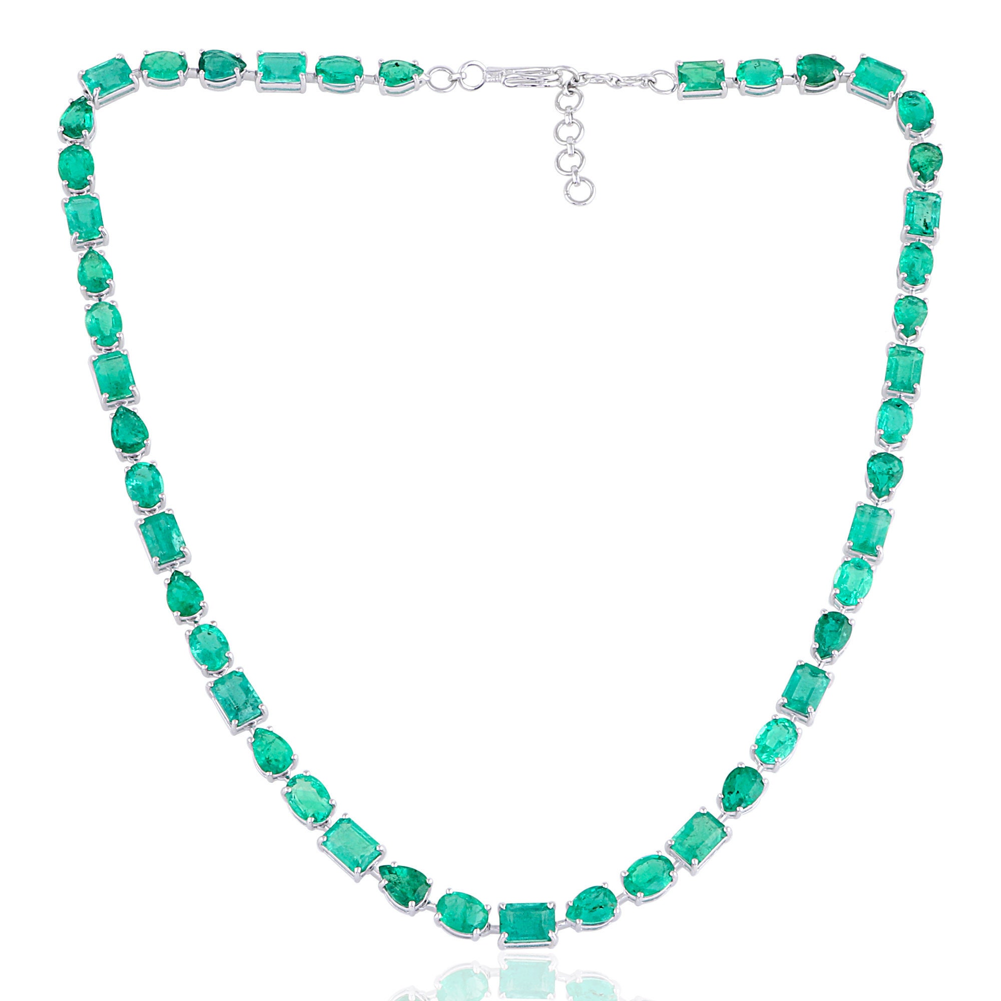 Emerald Cut Green Necklace/14K White Gold Wedding Gemstone Bridal Jewelry Gifts Prong For Her