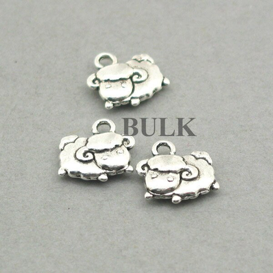 Bulk 40 Sheep Charms, Wholesale Ram Pendant Beads, Antique Silver 12x12mm cm0956S