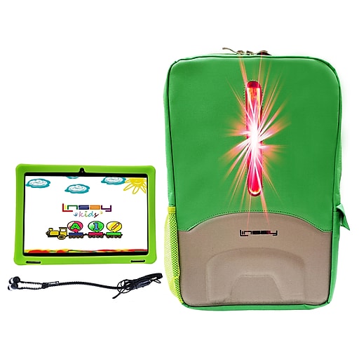 Linsay 10.1" Tablet with Case, Backpack, and Earphones, WiFi, 2GB RAM, 32GB Storage (Android), Black/Green (F10IPKGLED)