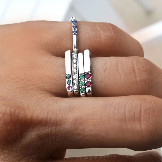 Sapphire Pave Ring, Square Ring With Pave, Birthstone Stackable Blue September