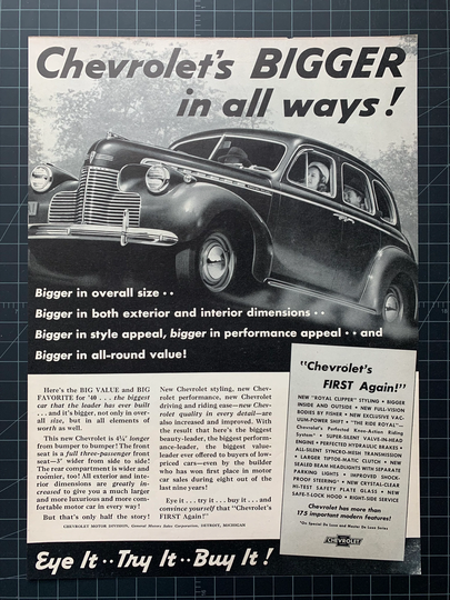 Vintage 1940 Chevrolet Print Ad