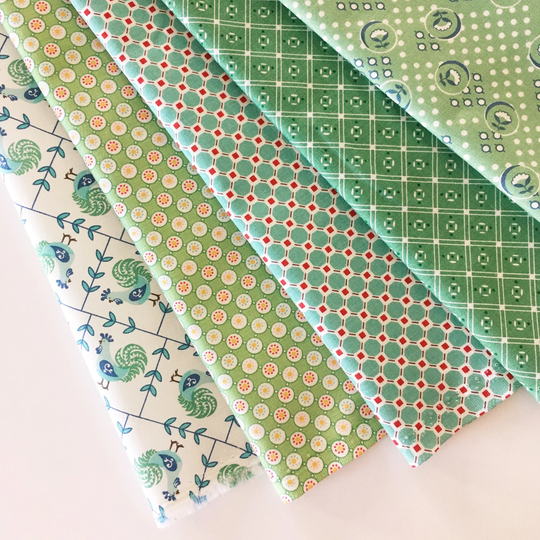 Lori Holt Cook Book Fabric Fat Quarter Bundle - 5Pc Green Color