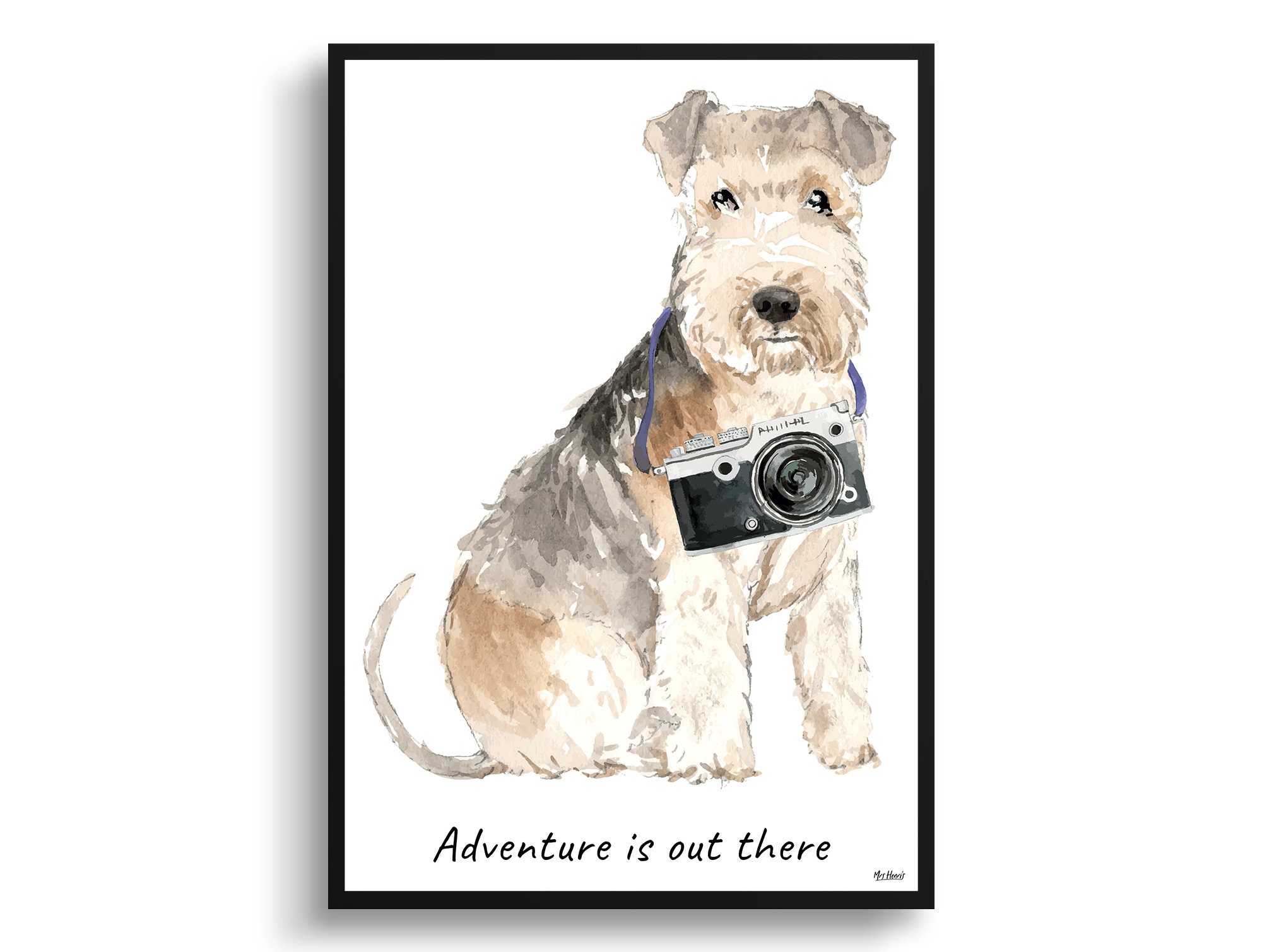 Adventure Is Out There Lakeland Terrier Dog Print Illustration. Framed & Un-Framed Wall Art Options. Personalised Name