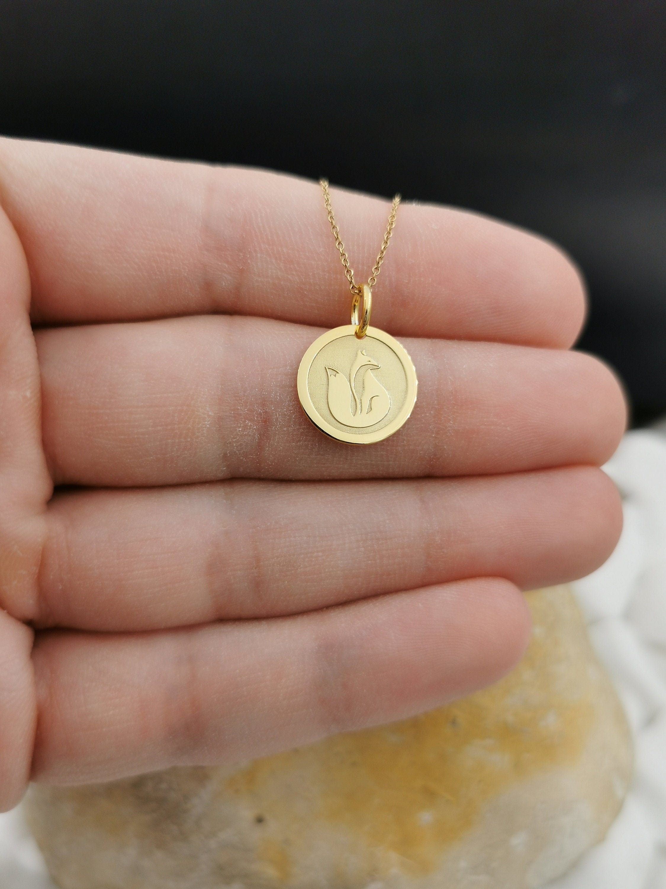 Dainty Solid Gold 14K Fox Necklace, Personalized Pendant, Animal Pendant