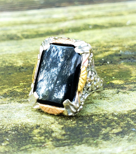1920S Black Onyx Filigree Statement Signet Ring 10K Vintage Estate