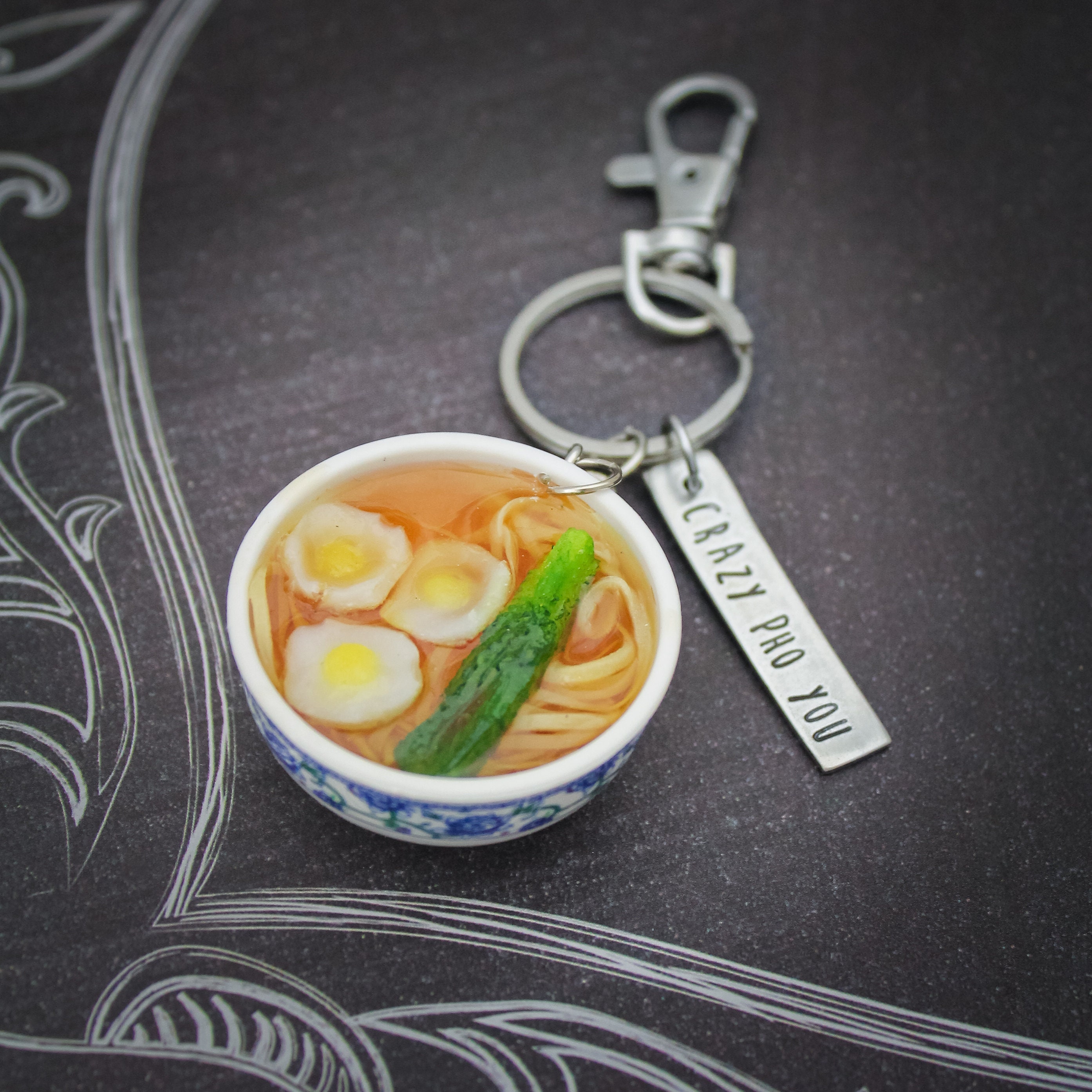 Crazy Pho You Ramen Key Chain, Keychain, To That Noodles Saimin Keychain Hand Stamped Personalized Jewelry
