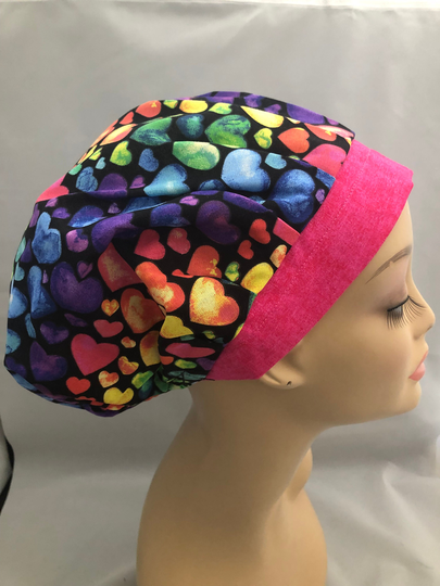 Bouffant Scrub Hat Rainbow Pride Hearts Cord Lock Adjustable Crna Cnor Chef Cap Xray Dentist